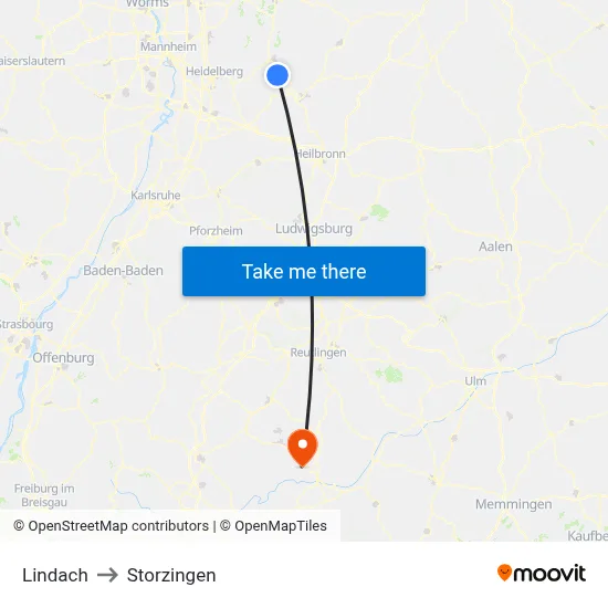 Lindach to Storzingen map