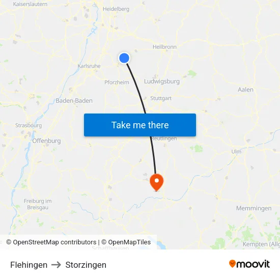 Flehingen to Storzingen map