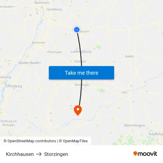 Kirchhausen to Storzingen map