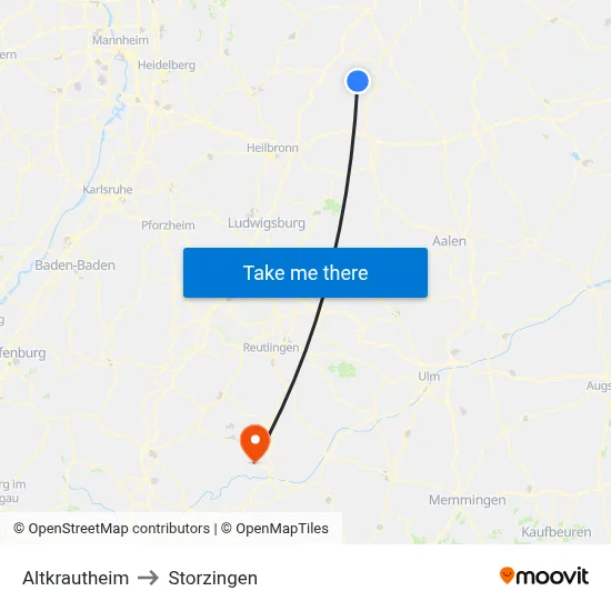 Altkrautheim to Storzingen map