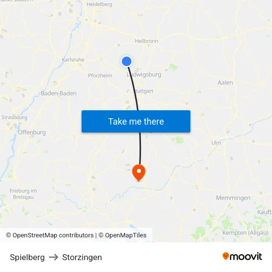 Spielberg to Storzingen map