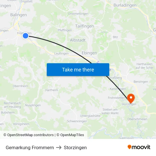 Gemarkung Frommern to Storzingen map