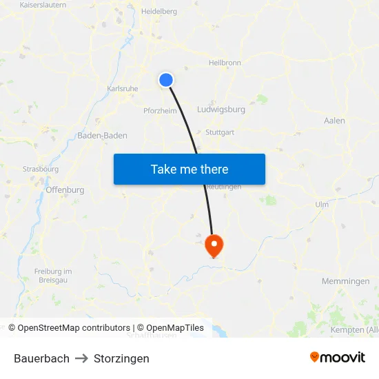 Bauerbach to Storzingen map