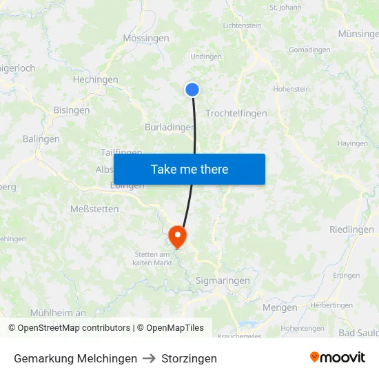 Gemarkung Melchingen to Storzingen map