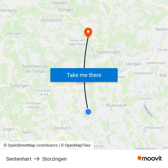 Sentenhart to Storzingen map