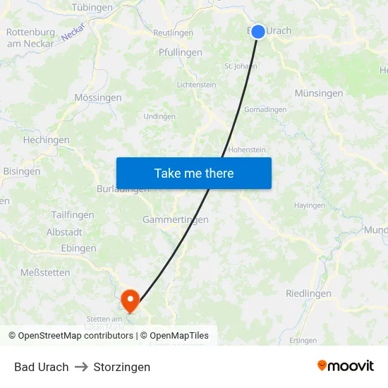 Bad Urach to Storzingen map