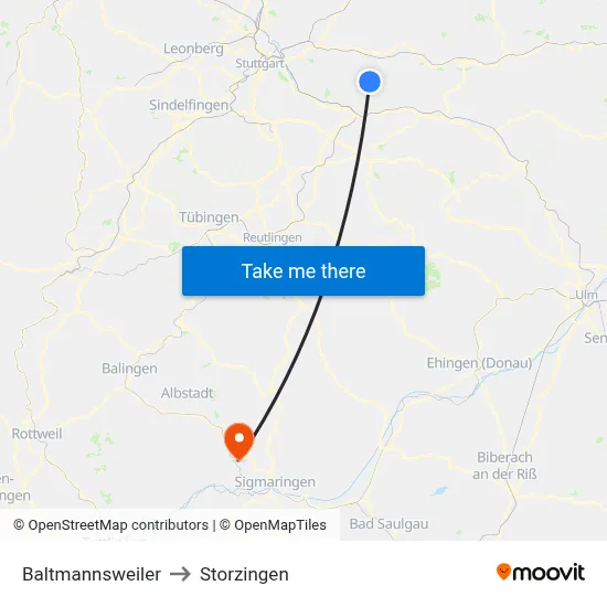 Baltmannsweiler to Storzingen map