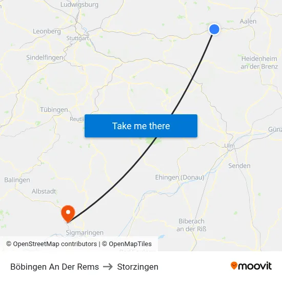 Böbingen An Der Rems to Storzingen map
