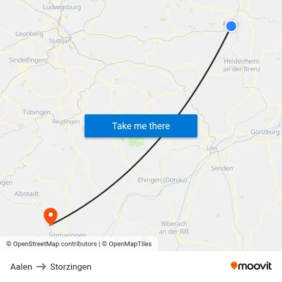 Aalen to Storzingen map