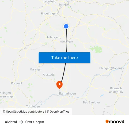 Aichtal to Storzingen map