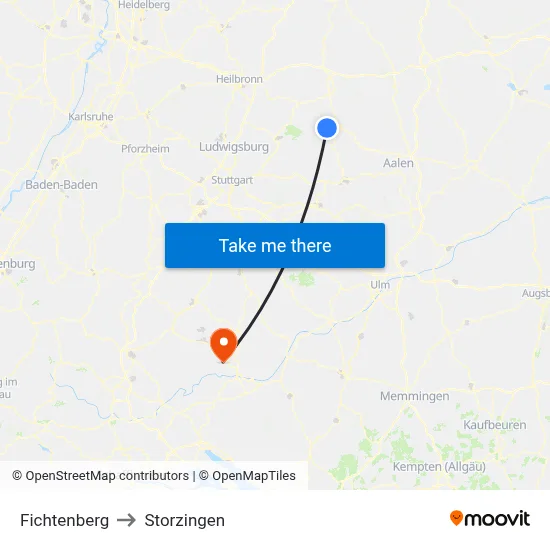 Fichtenberg to Storzingen map