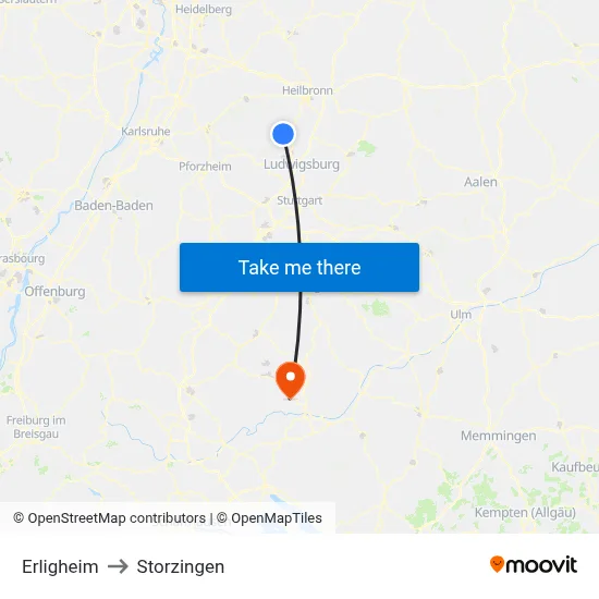 Erligheim to Storzingen map