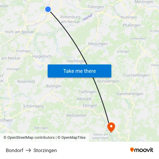 Bondorf to Storzingen map