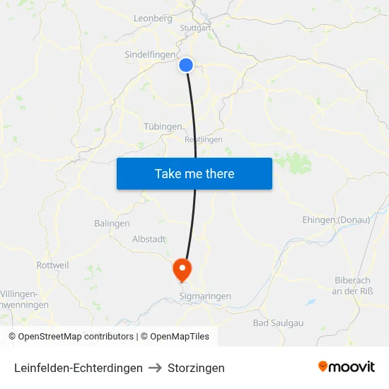 Leinfelden-Echterdingen to Storzingen map