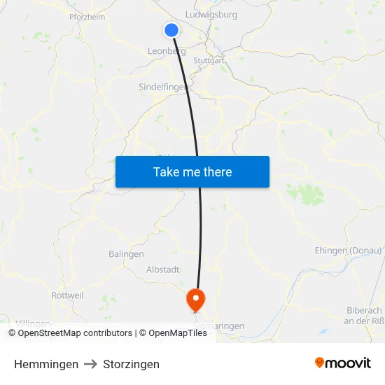 Hemmingen to Storzingen map