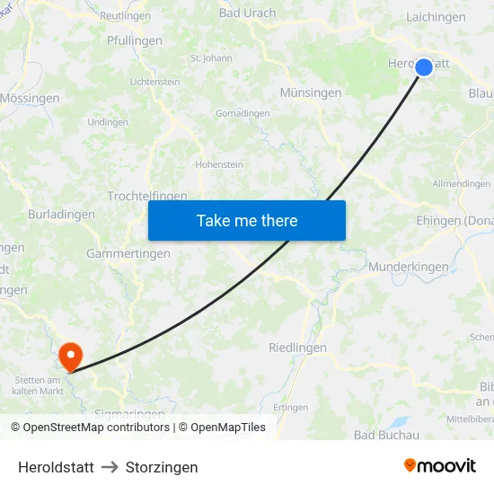Heroldstatt to Storzingen map