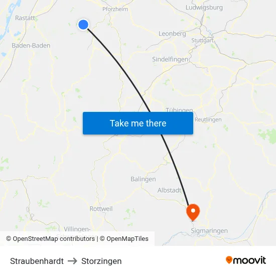 Straubenhardt to Storzingen map