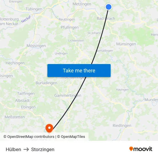 Hülben to Storzingen map