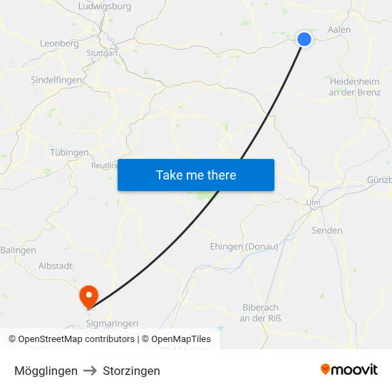 Mögglingen to Storzingen map