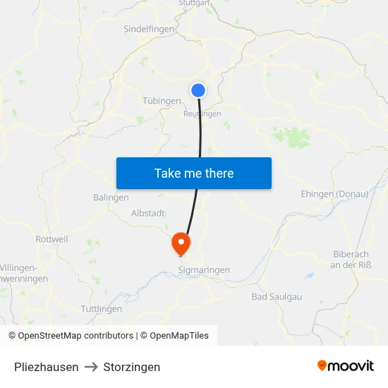 Pliezhausen to Storzingen map