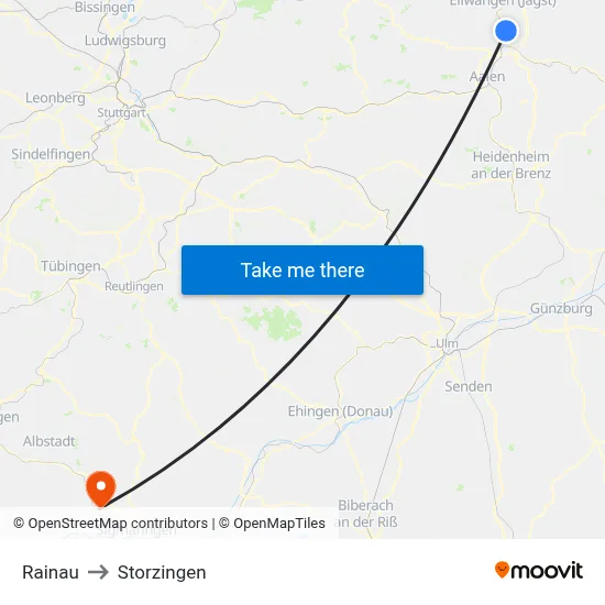 Rainau to Storzingen map