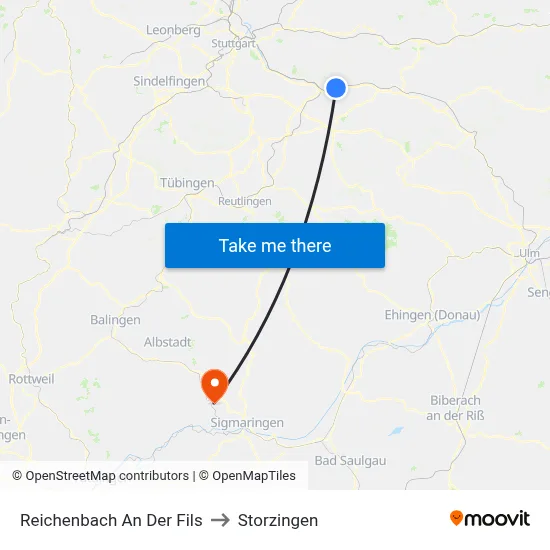 Reichenbach An Der Fils to Storzingen map