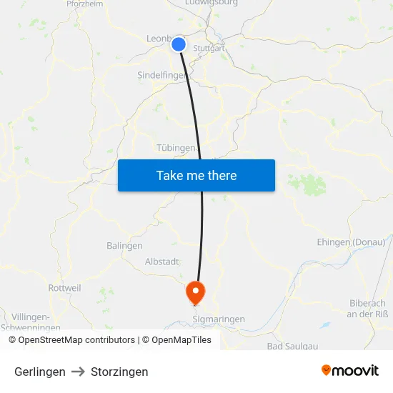 Gerlingen to Storzingen map