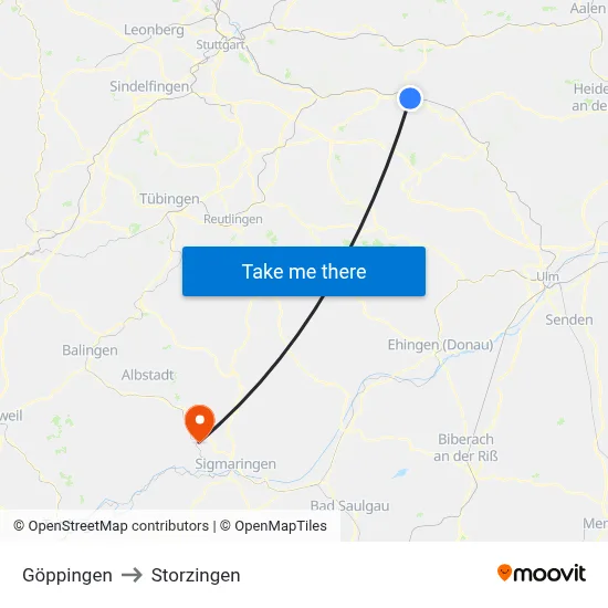 Göppingen to Storzingen map