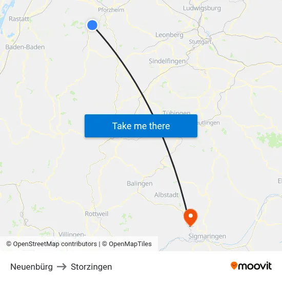 Neuenbürg to Storzingen map