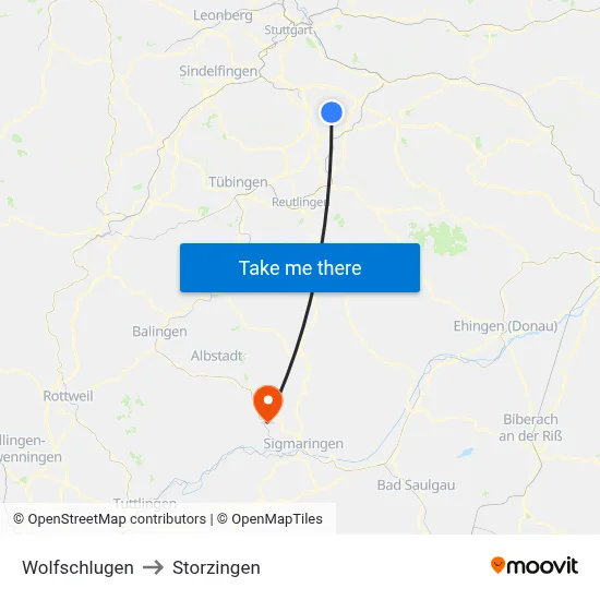 Wolfschlugen to Storzingen map