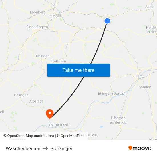 Wäschenbeuren to Storzingen map