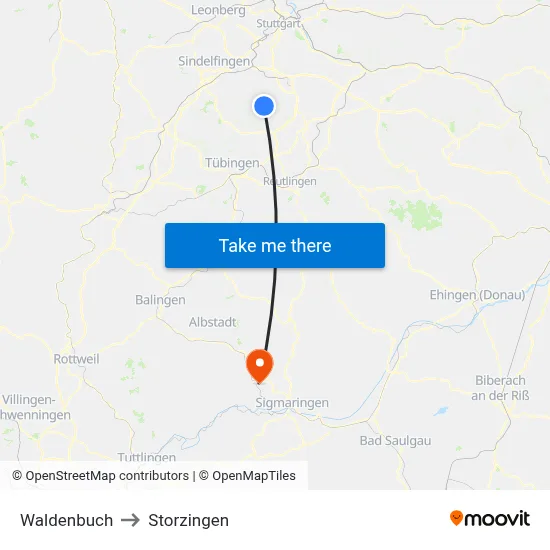 Waldenbuch to Storzingen map