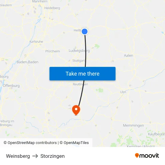 Weinsberg to Storzingen map