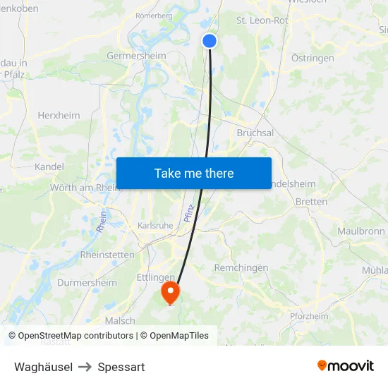 Waghäusel to Spessart map