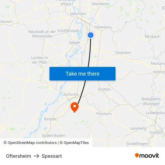 Oftersheim to Spessart map