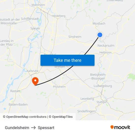 Gundelsheim to Spessart map