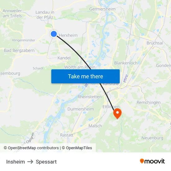 Insheim to Spessart map