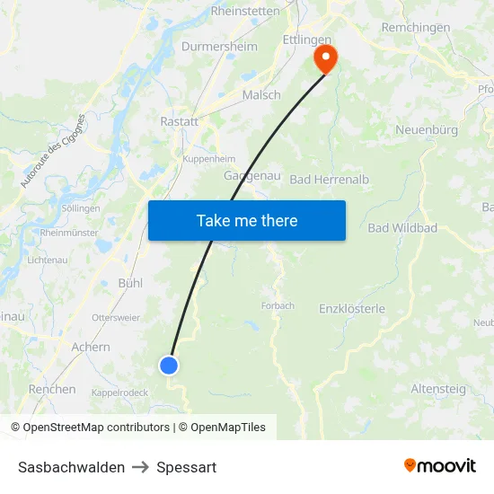 Sasbachwalden to Spessart map