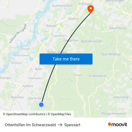 Ottenhöfen Im Schwarzwald to Spessart map
