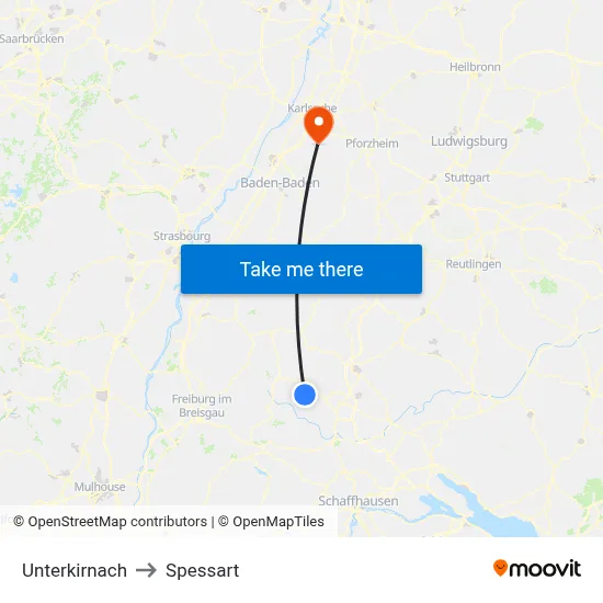 Unterkirnach to Spessart map