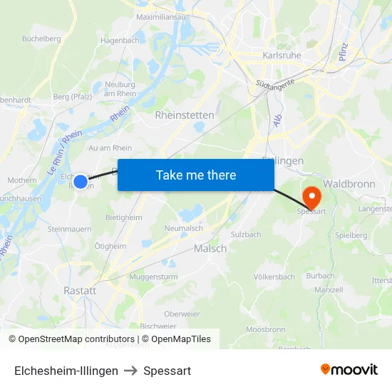 Elchesheim-Illingen to Spessart map