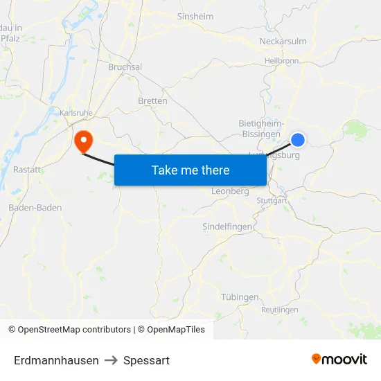 Erdmannhausen to Spessart map