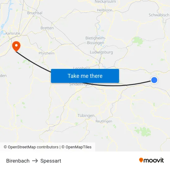 Birenbach to Spessart map
