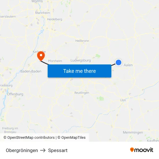 Obergröningen to Spessart map