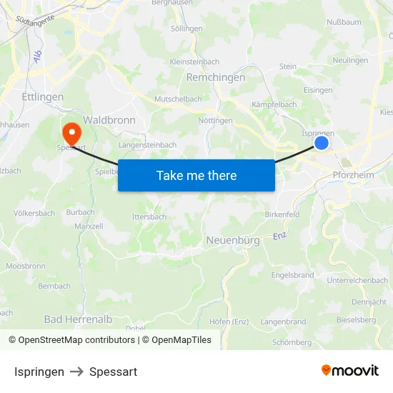 Ispringen to Spessart map