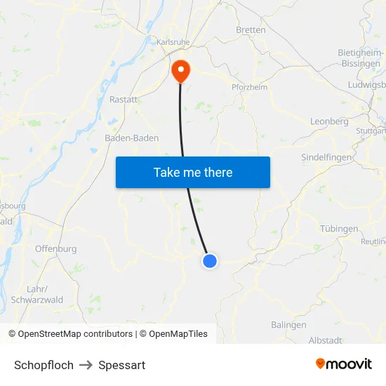 Schopfloch to Spessart map