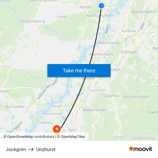 Jockgrim to Unzhurst map