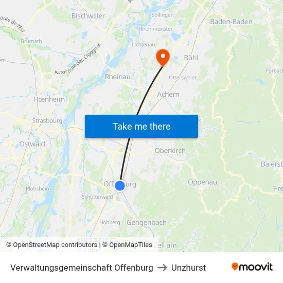 Verwaltungsgemeinschaft Offenburg to Unzhurst map
