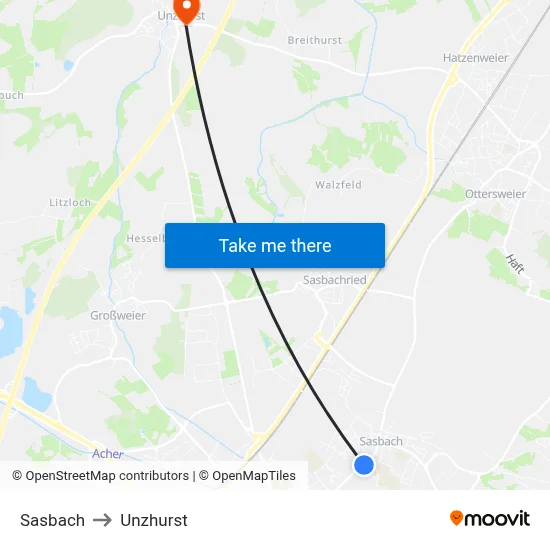 Sasbach to Unzhurst map