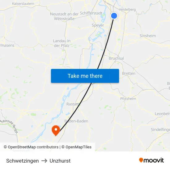 Schwetzingen to Unzhurst map